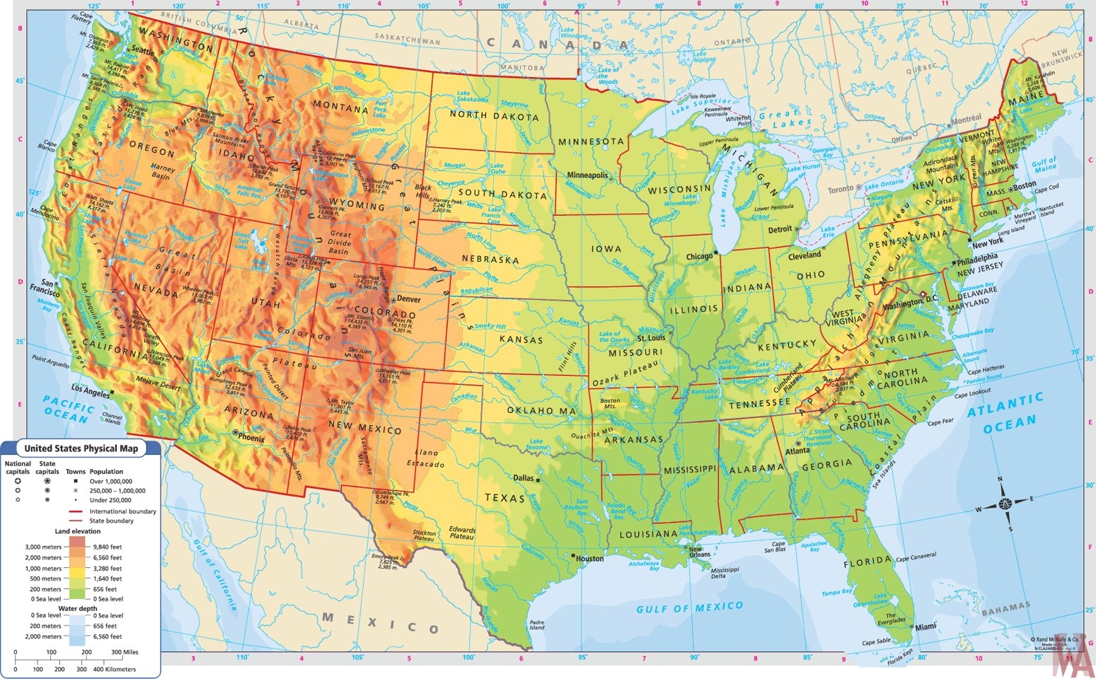 Large Politicalphisical geographical map of USA 2