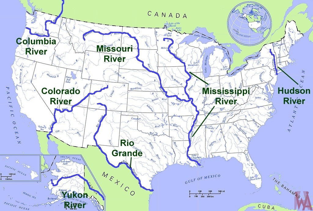 Major River Map of the USA