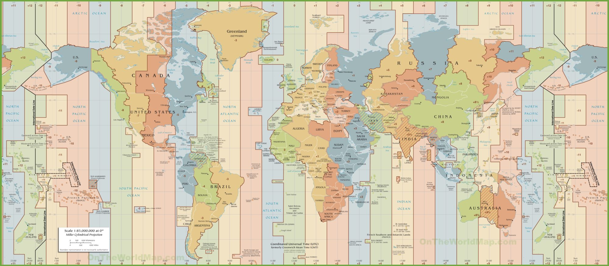 World Current Time Zones by country Map