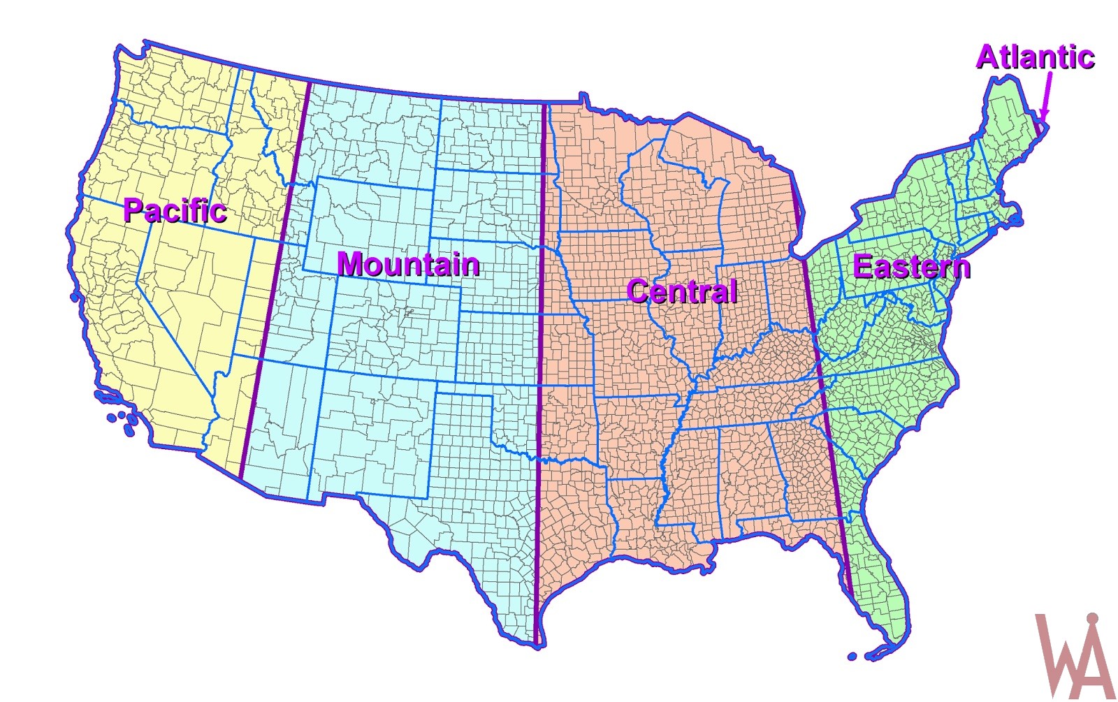 colorful time zone map of usa whatsanswer