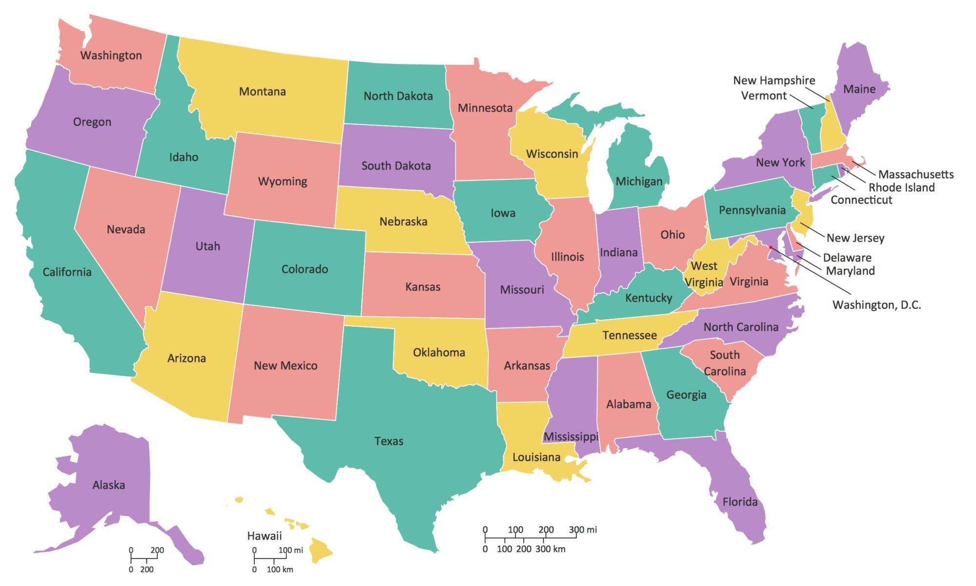 Colorful States Map Of The USA 
