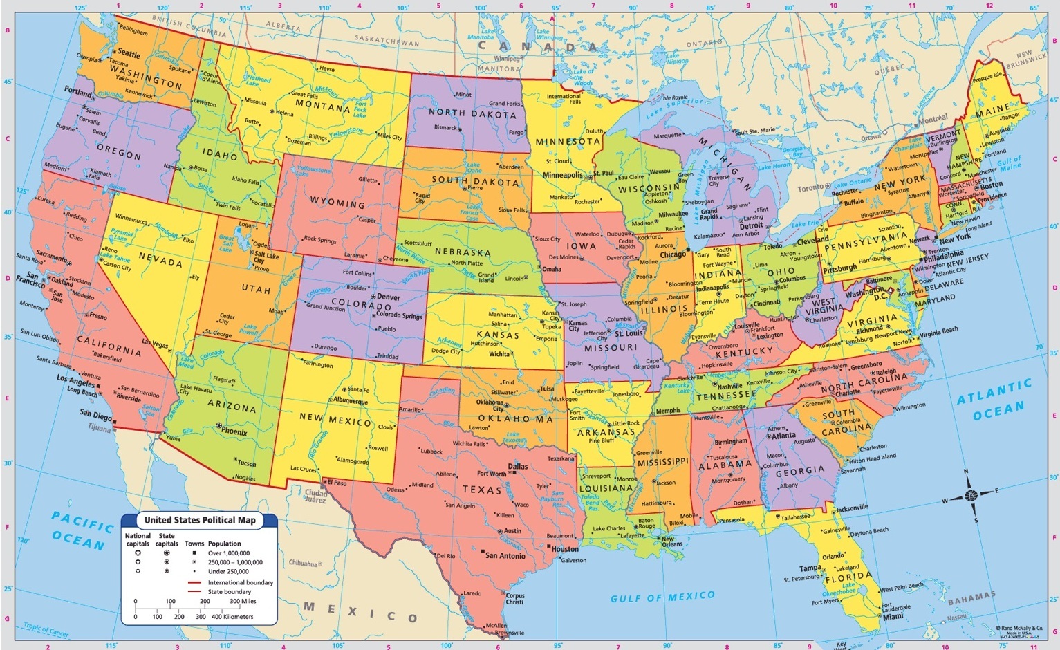 Printable Large Attractive Cities State Map Of The Usa Whatsanswer