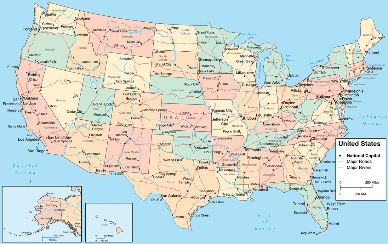 map of usa with capitals and rivers Road River Capital And Cities Map Of The Usa Whatsanswer map of usa with capitals and rivers