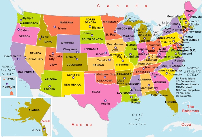 States Map With Capital Of The Usa Whatsanswer