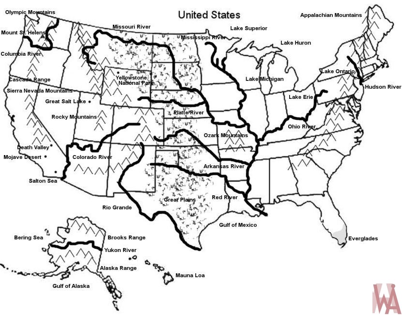 Blank Outline Map Of The Usa With Major Rivers And Mountain Whatsanswer