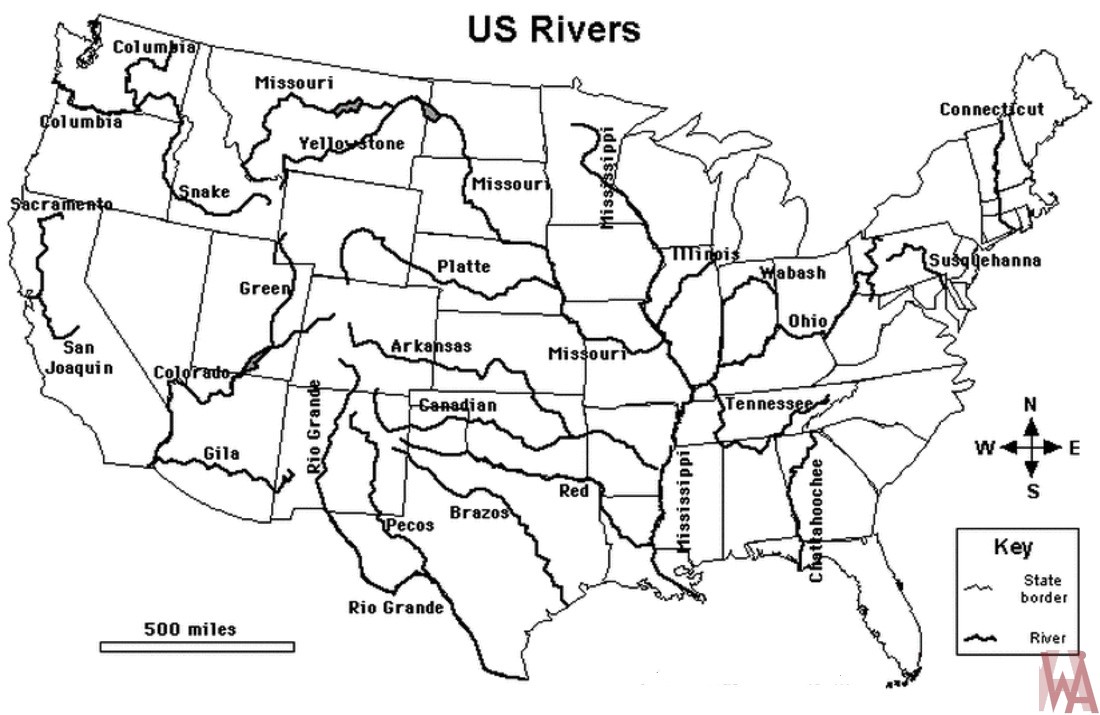 Outline Map of the USA With Major Mountain