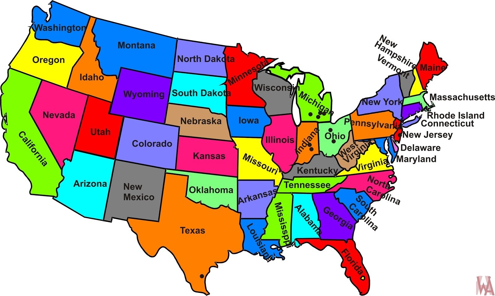 Colorful States Map of The USA