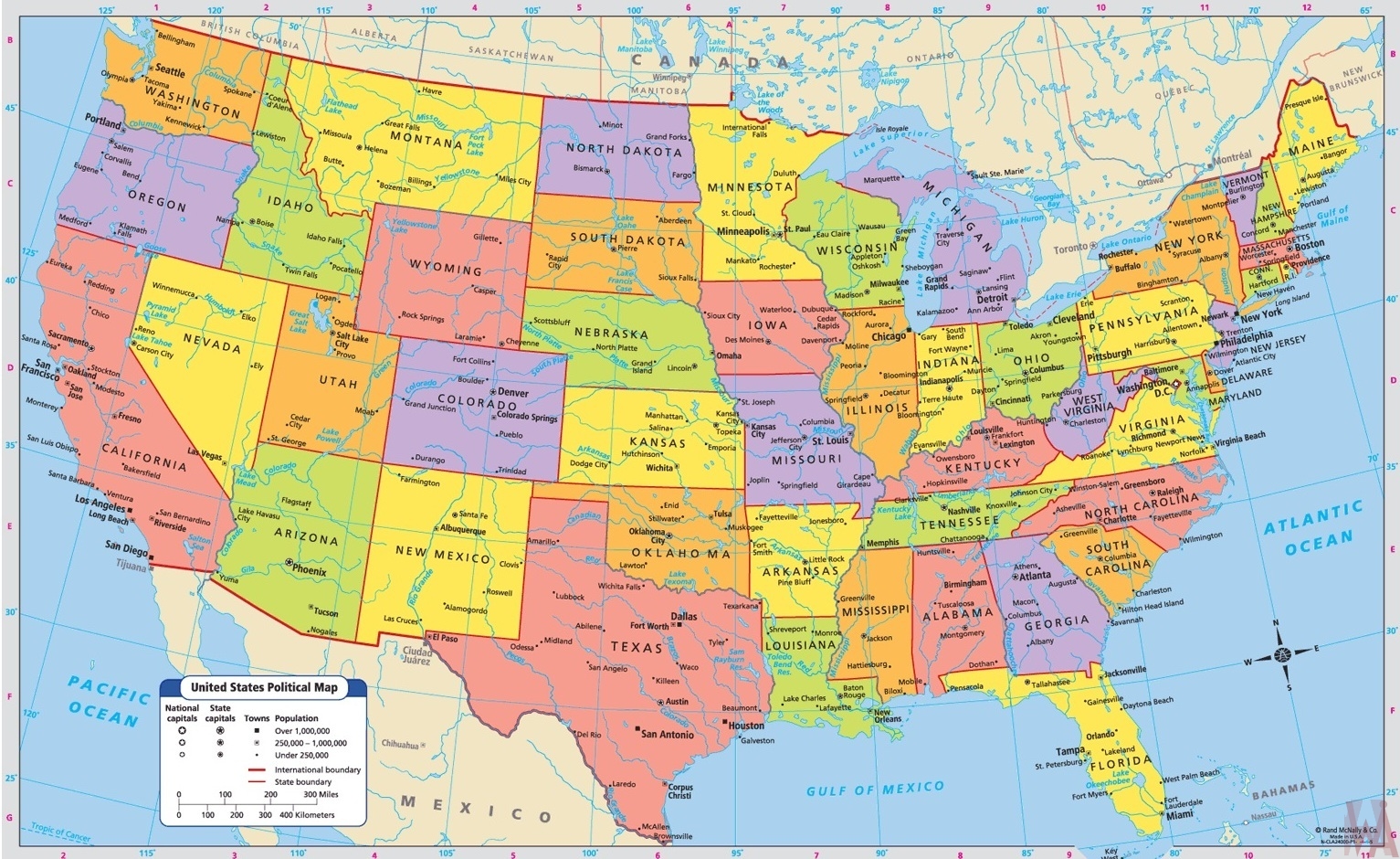 map of us with major cities Political Wall Map Of The United States With Major Cities map of us with major cities