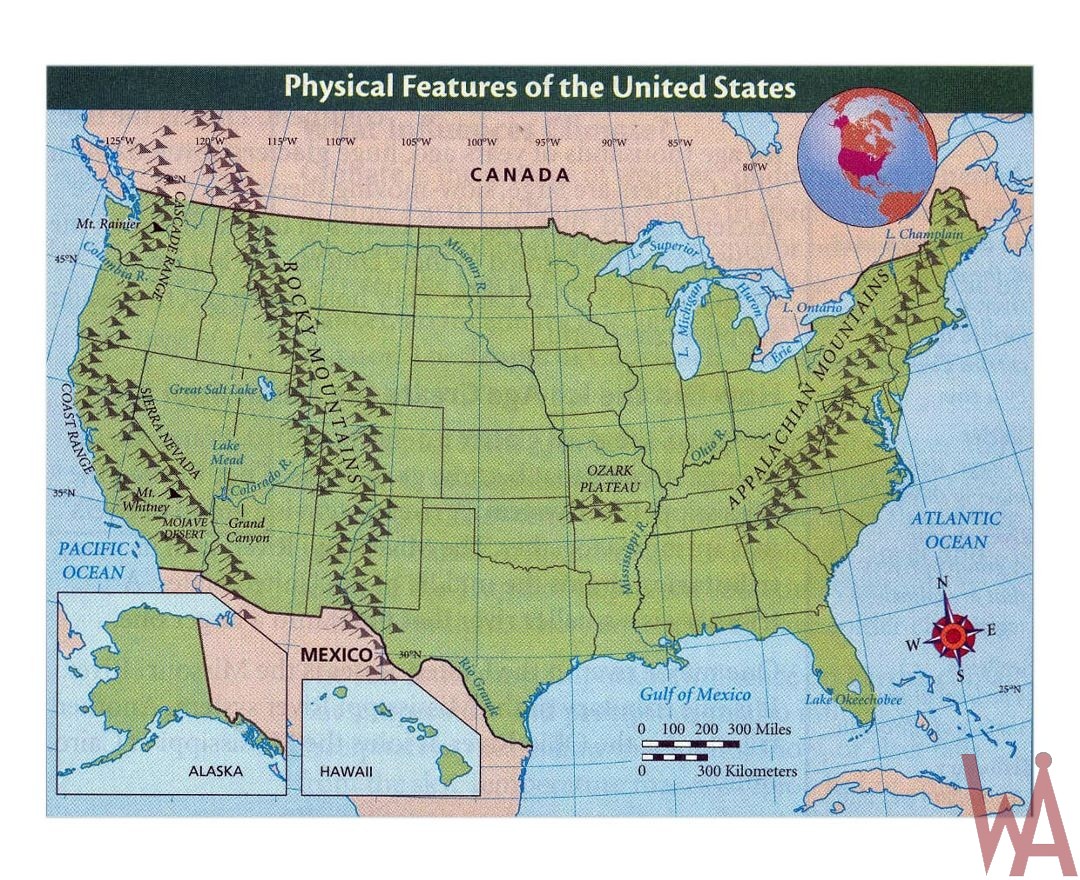Detailed Physical Features Map Of The United States Whatsanswer
