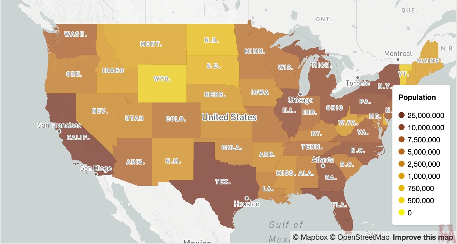 State Wise Population Map Of Usa Whatsanswer