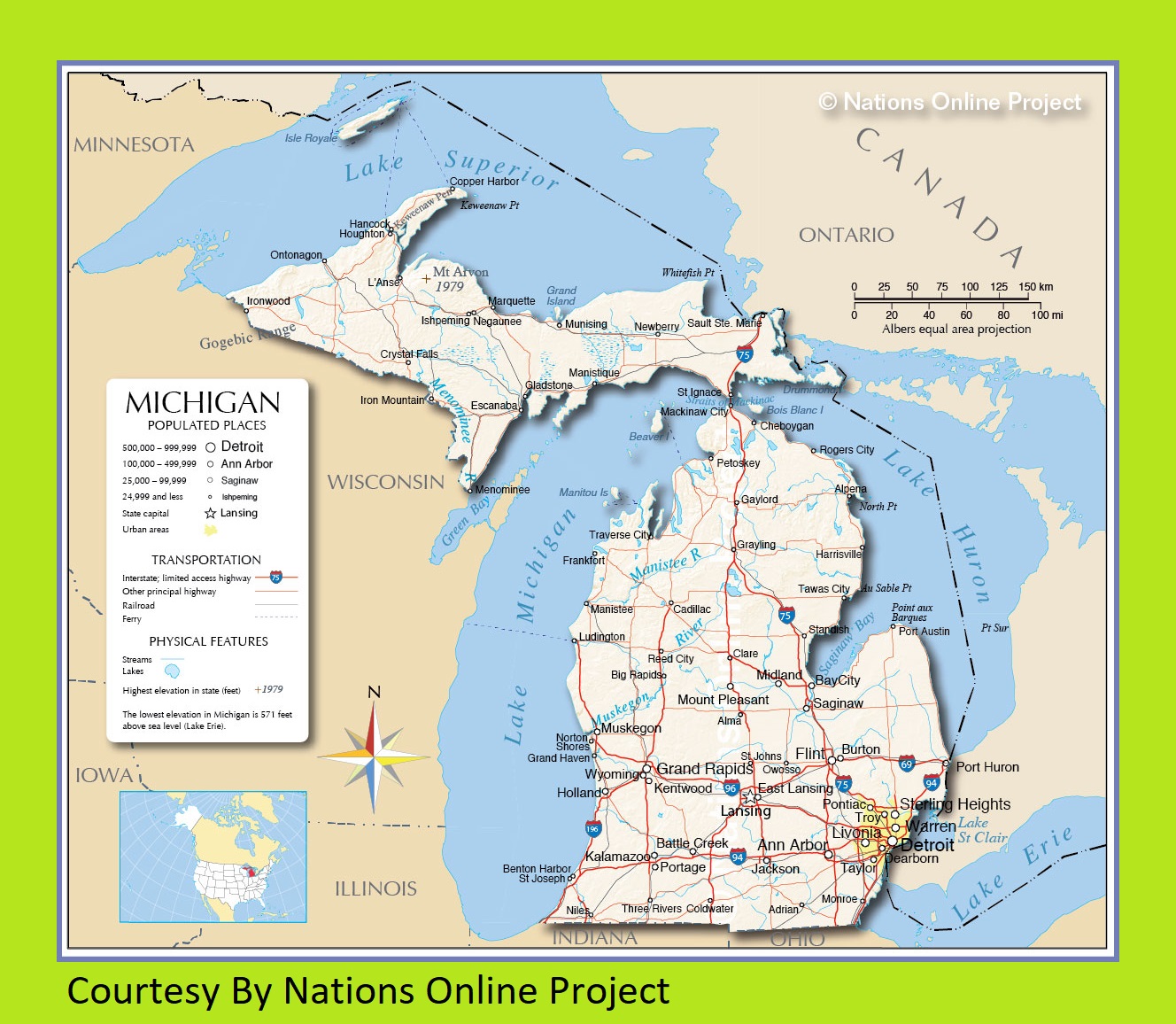 Michigan Transportation And Physical Map | Large And Printable Map