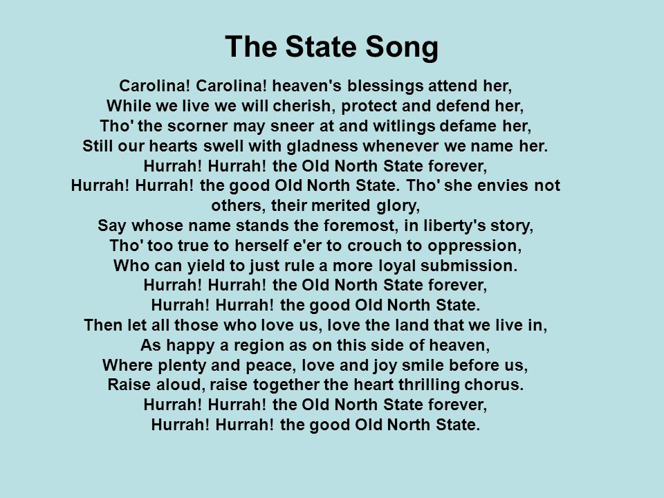 State Song And Nickname Of North Carolina