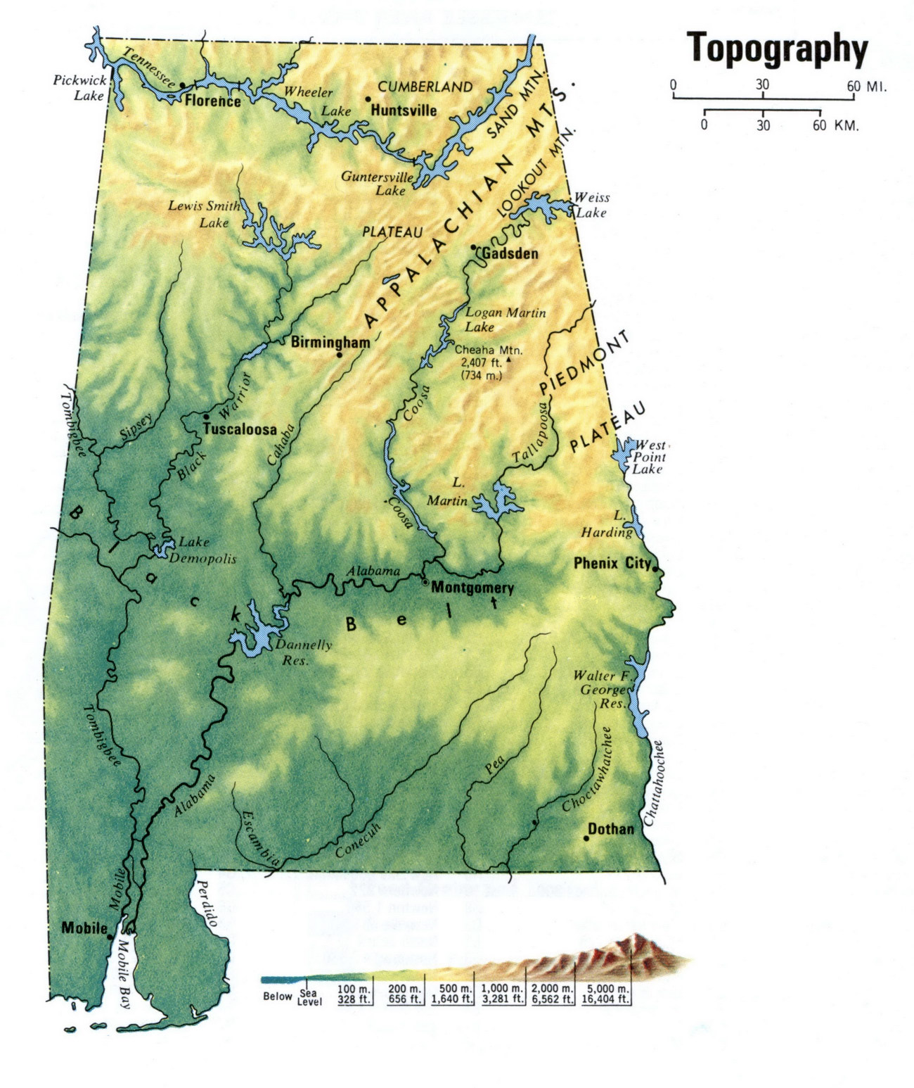 Alabama High Resolution  Physical  Map |  High Resolution Physical  Map of Alabama