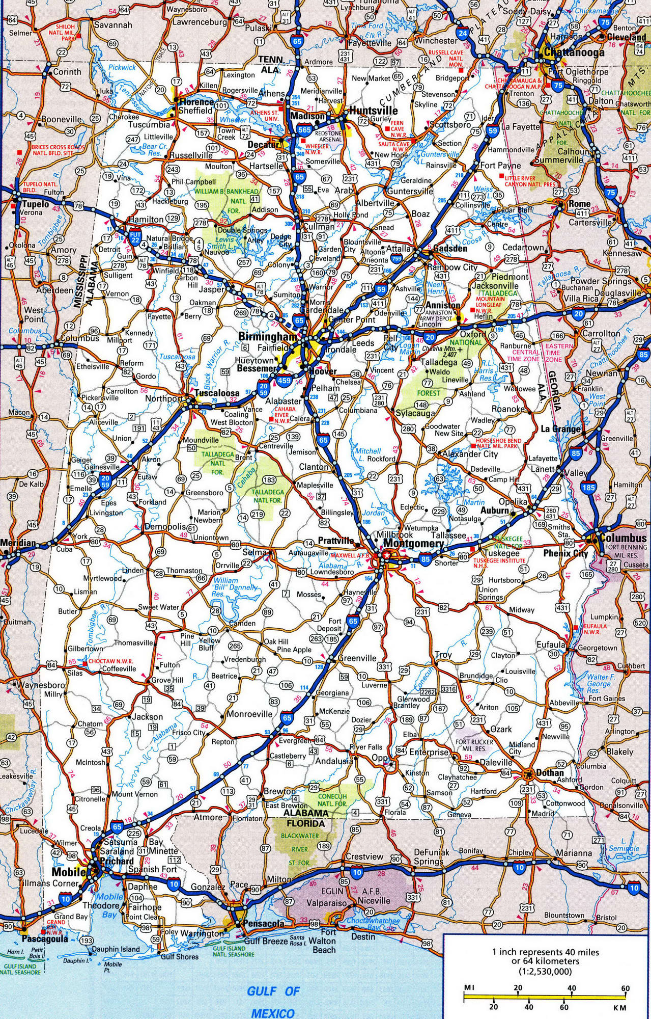 Alabama Large Political Map | Political Map of Alabama With Capital, City and River Lake