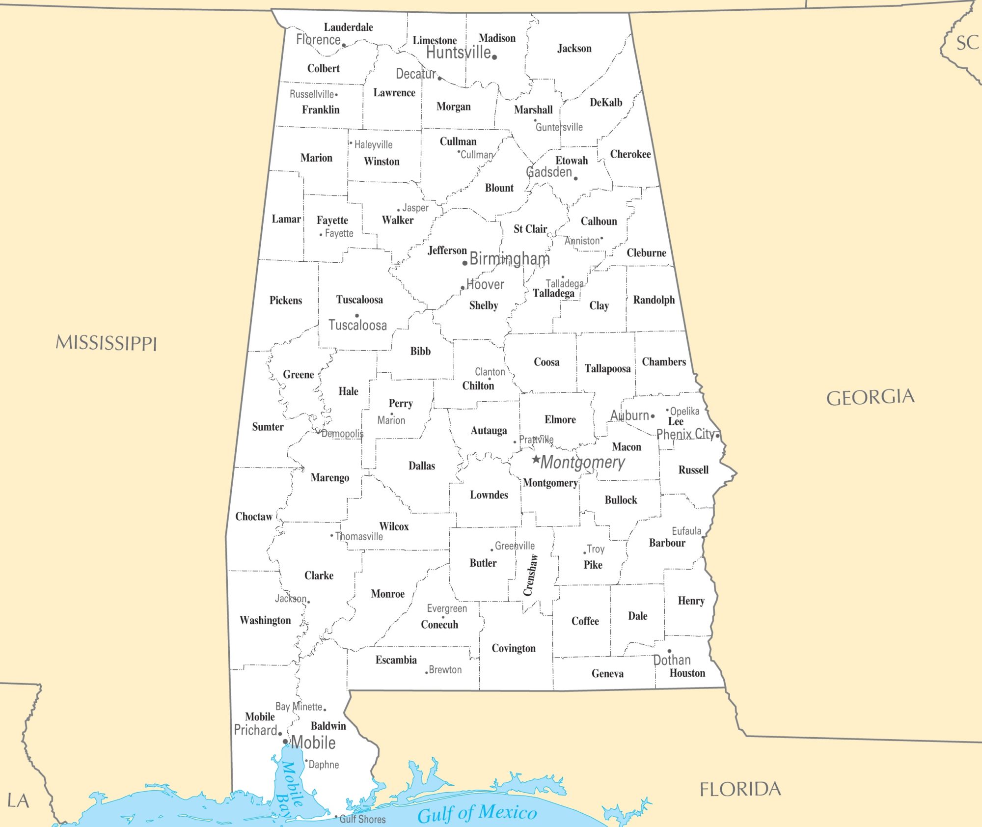 Alabama City  Map   City  Map of Alabama