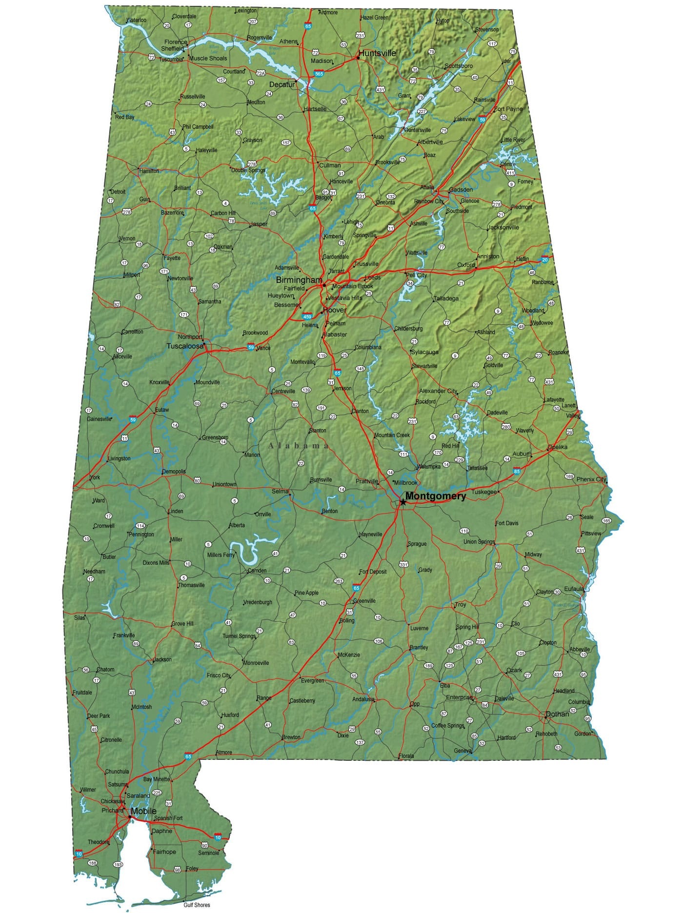 Alabama High-Resolution Physical Map | Large Printable HD  Map Detailed