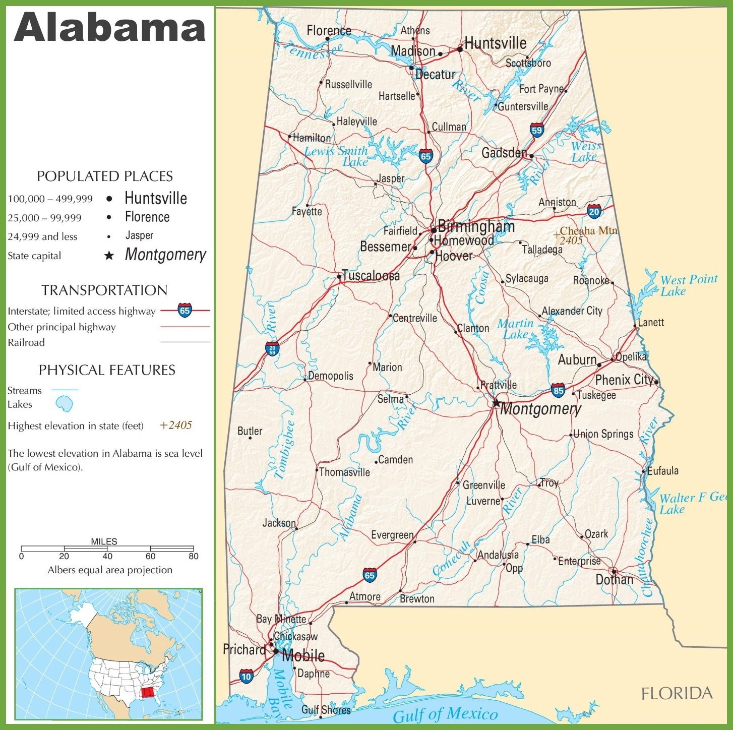 Alabama Large Highway Map | Alabama-City-County-Political Large Highway Printable Map