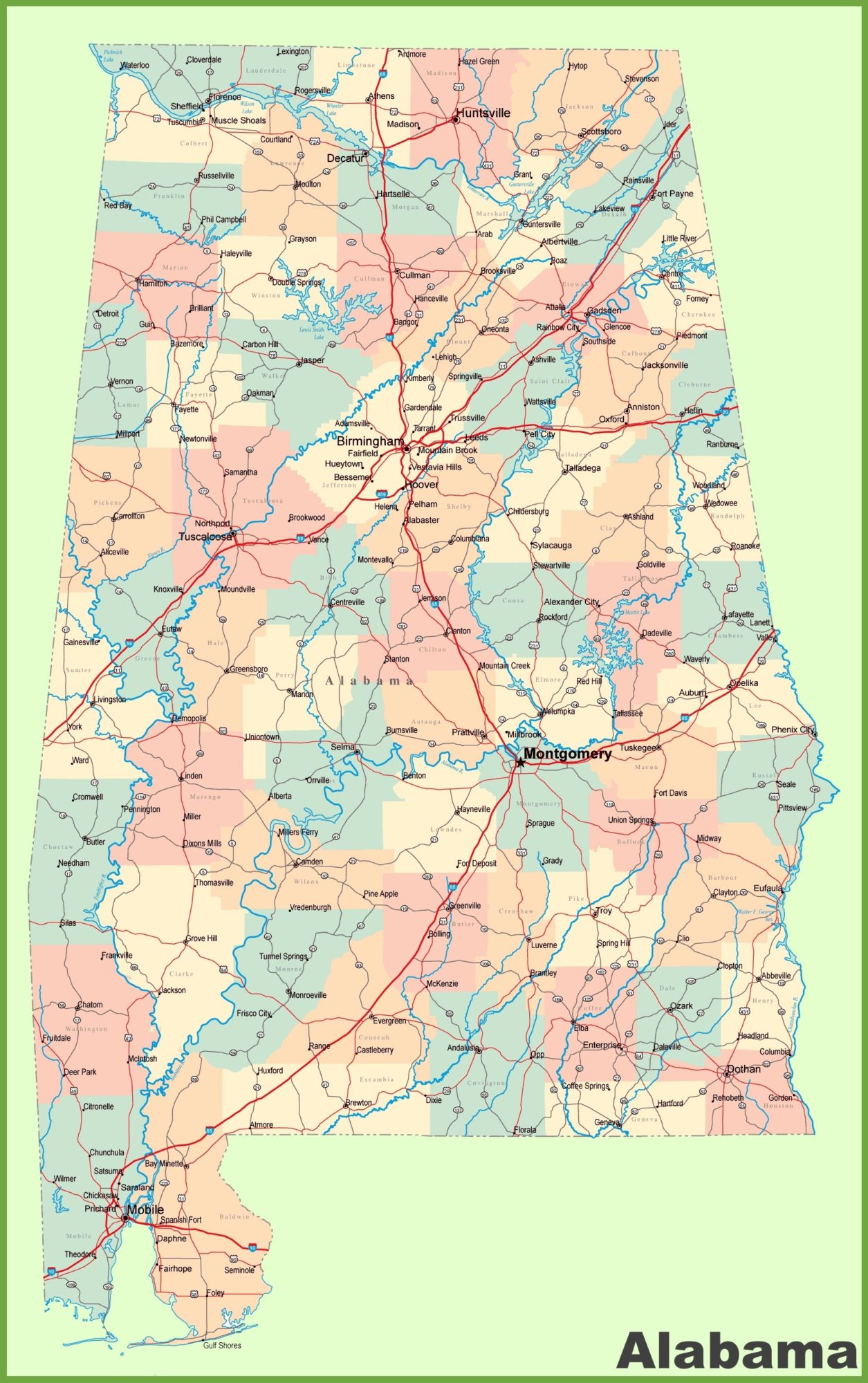 Alabama Large Detailed  Map   Large  Detailed  Map of Alabama-2 Large Printable