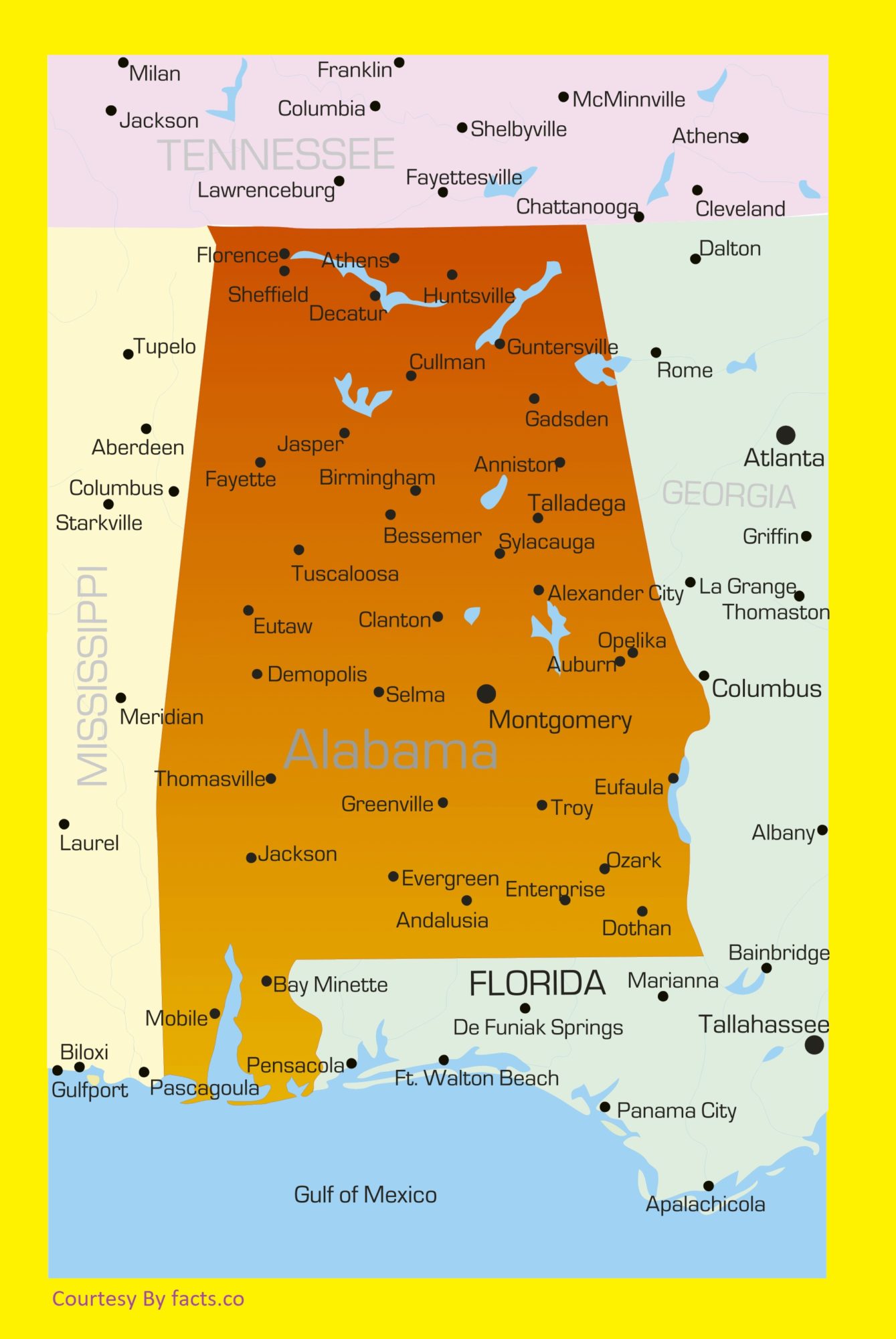 Alabama Large Detailed Label Map | Large Detailed Label Map of Alabama