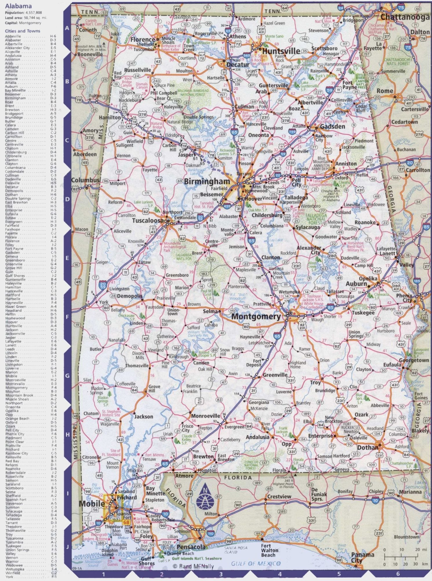 Alabama Large Political  Map   With Capital , City and River lake Largely Printable