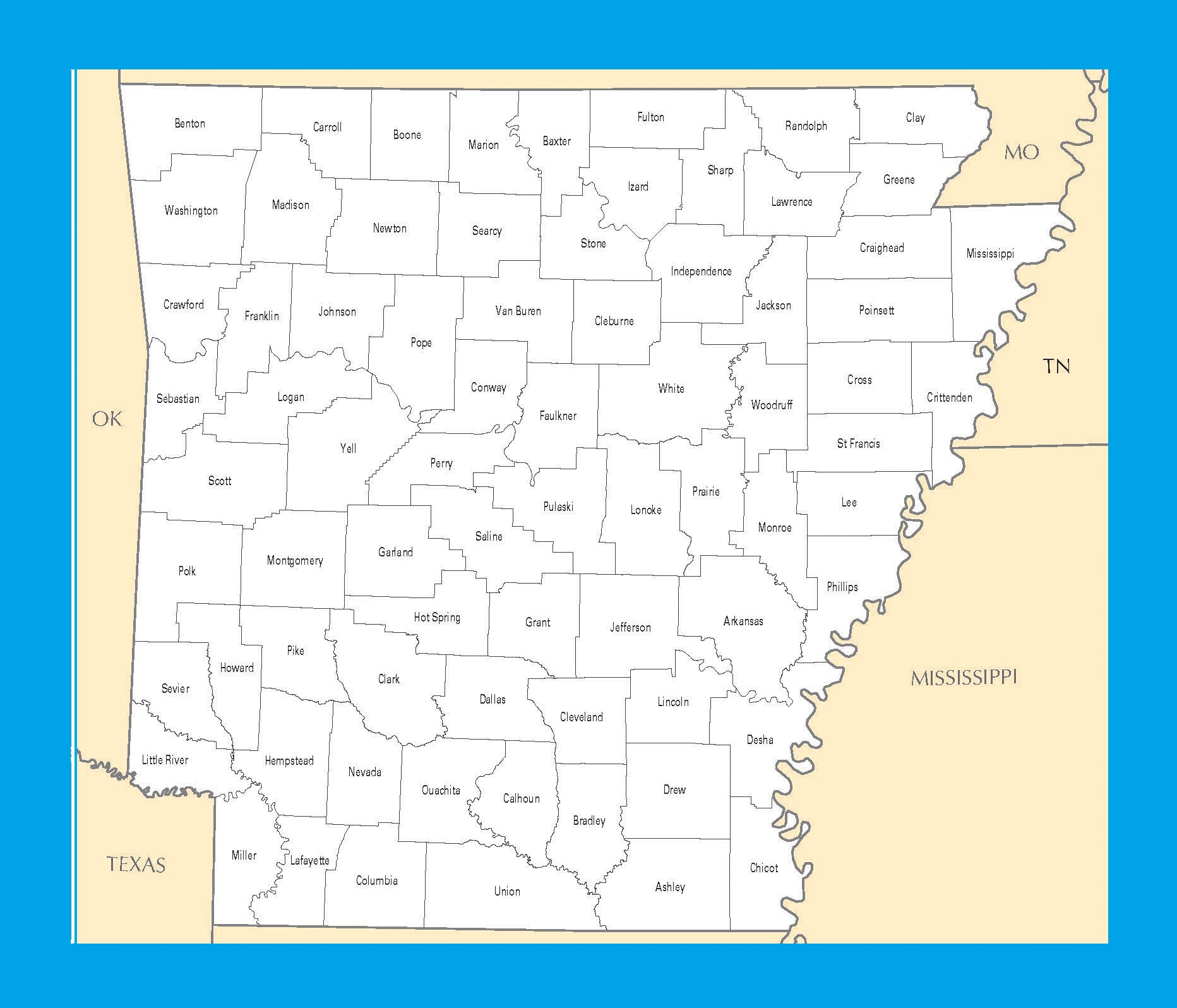 Arkansas County Map | Large Printable and Standard Map
