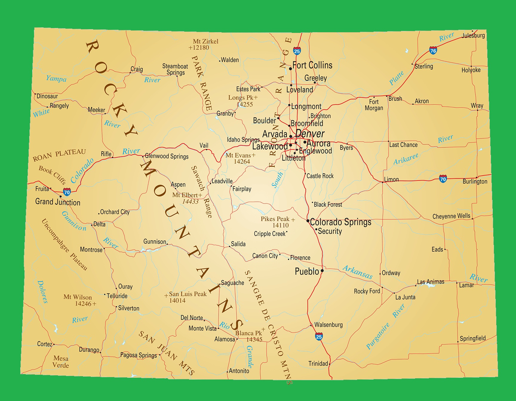 Colorado Physical Map | Large Printable and Standard Map
