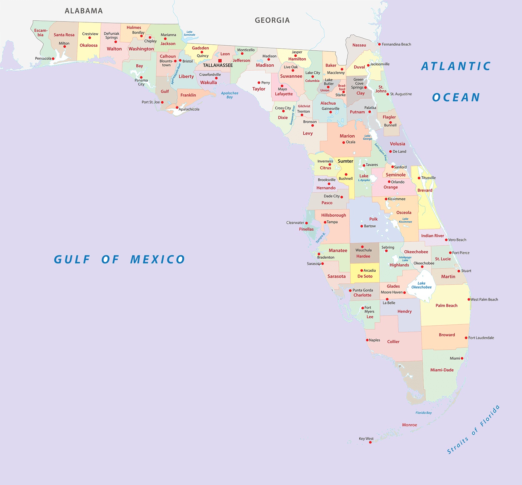 Florida County Map | Large Printable County Map of Florida