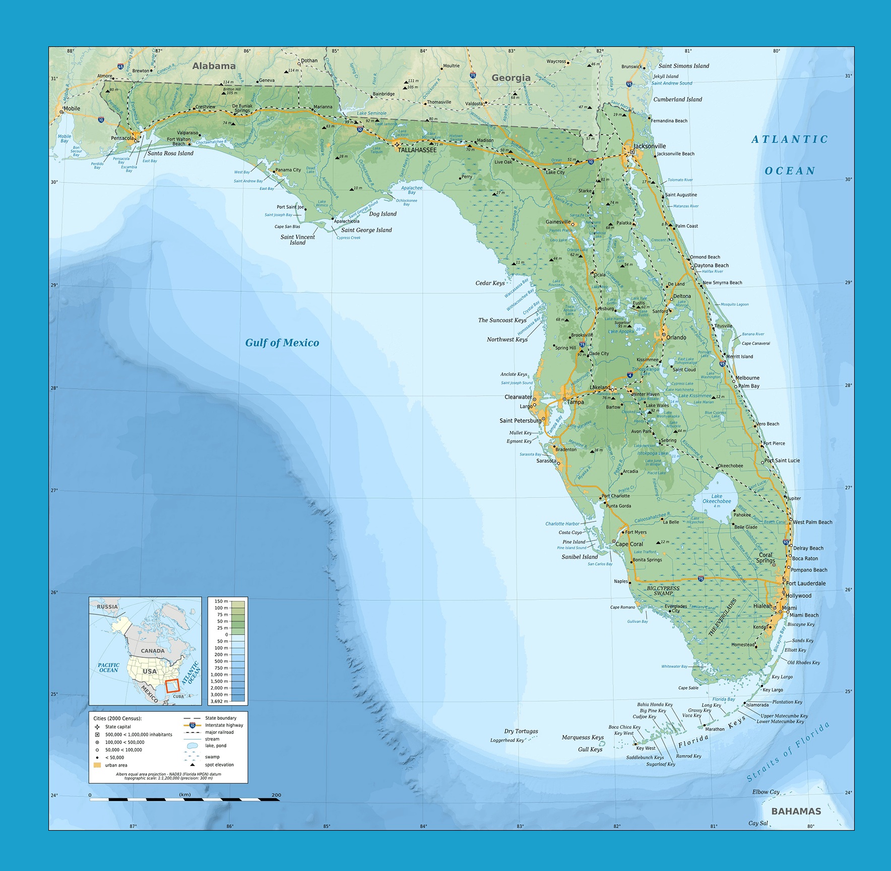 Florida Physical Map | Large Printable and Standard Map 2