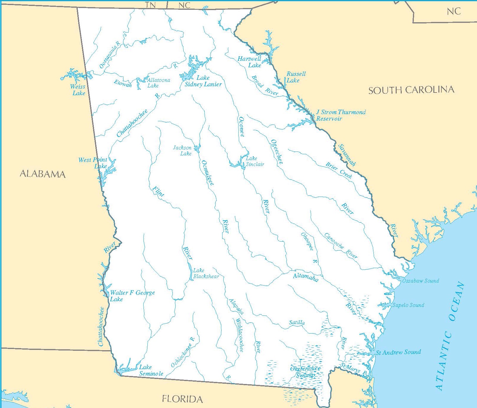 Georgia River Map | Large Printable and Standard Map