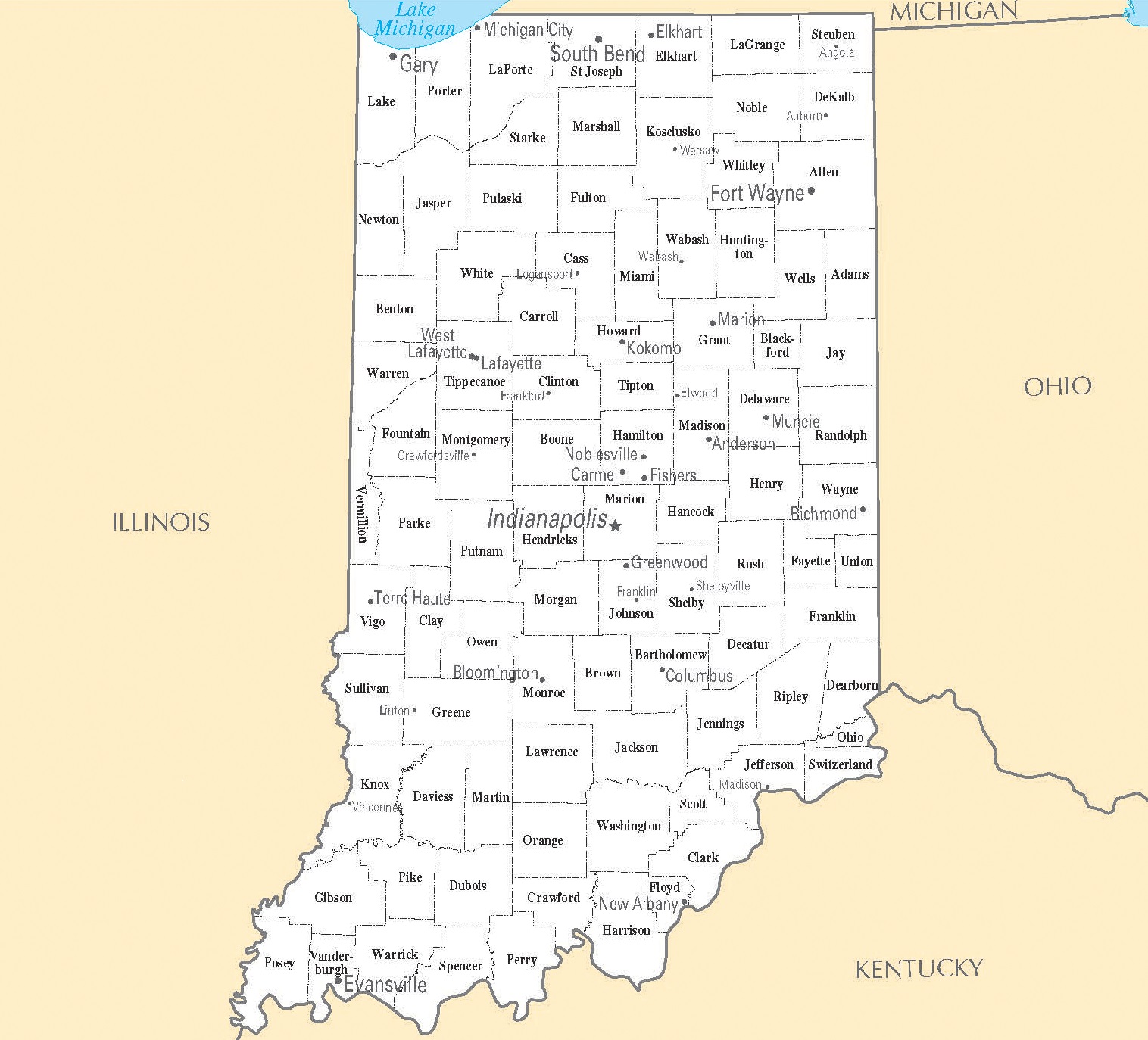 Indiana City Map | Large Printable High Resolution Map