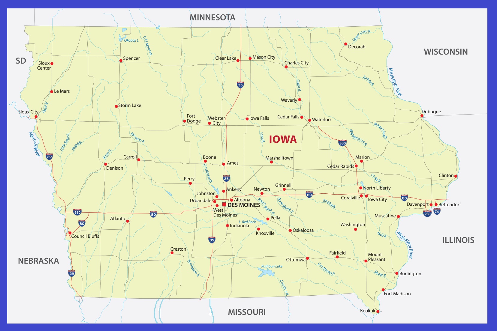 Iowa Details Map | Large Printable High Resolution and Standard Map