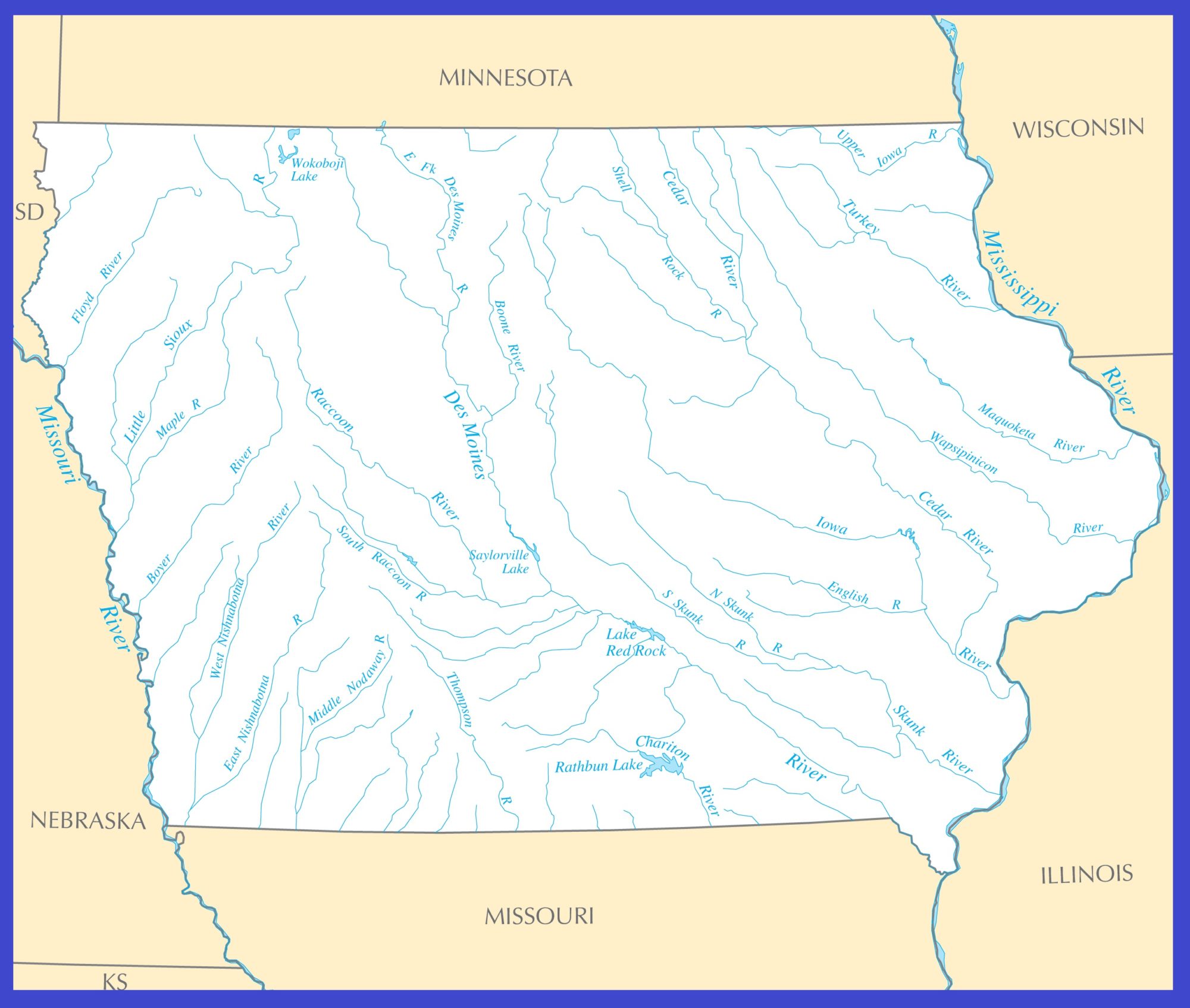 Iowa Rivers Map | Large Printable High Resolution and Standard Map