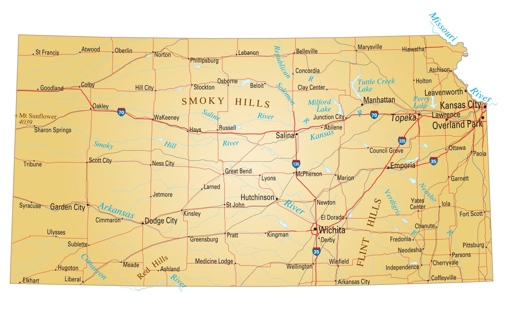 Kansas Details Map | Large Printable High Resolution and Standard Map
