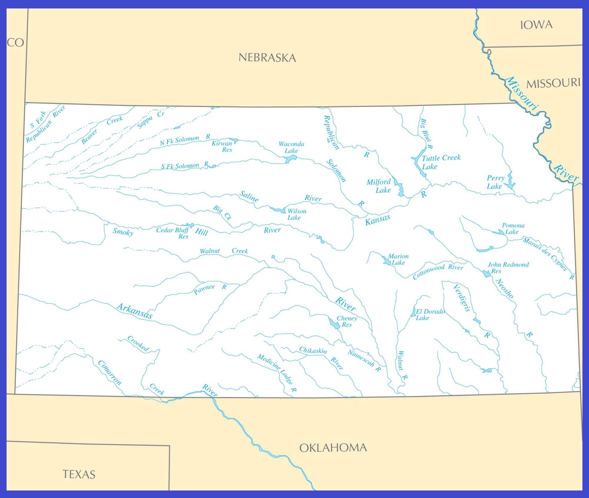 Kansas Rivers Map | Large Printable High Resolution and Standard Map