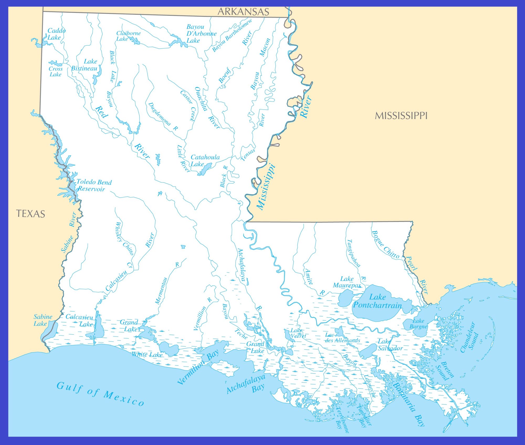 Louisiana Rivers Map | Large Printable High Resolution and Standard Map