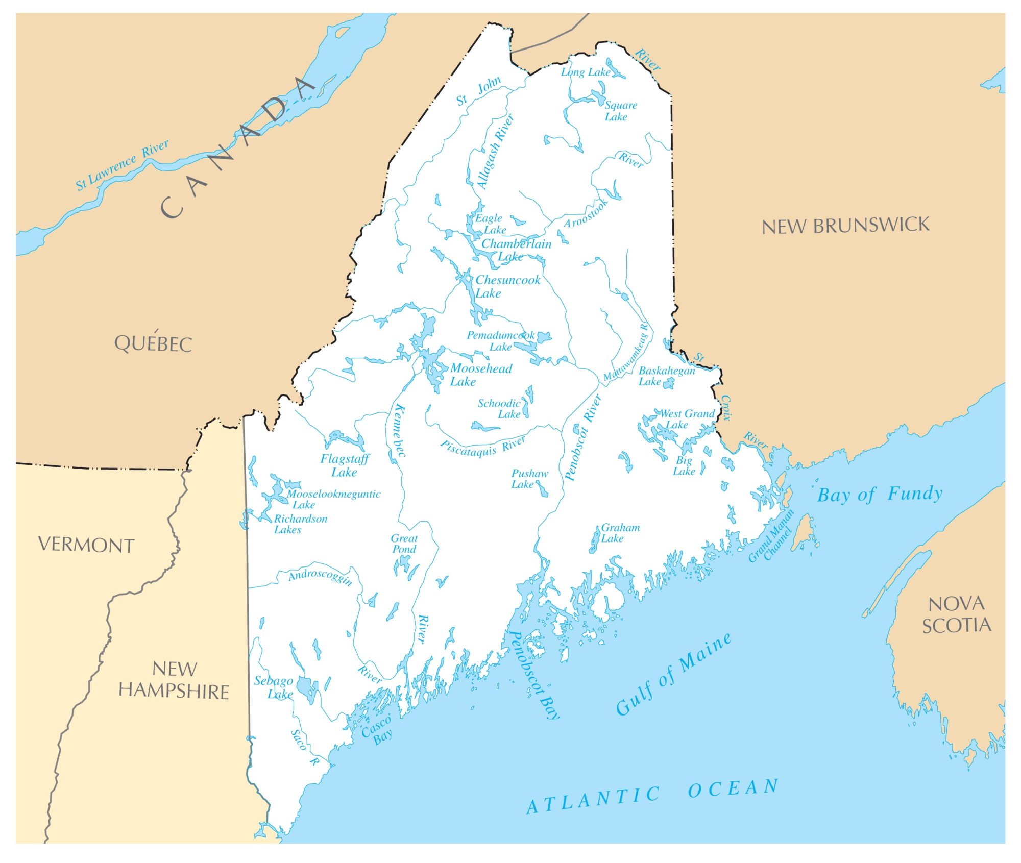 Maine Rivers Map | Large Printable High Resolution and Standard Map