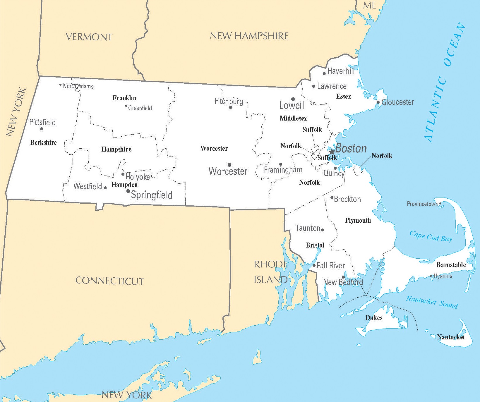 Massachusetts City Map | Large Printable High Resolution and Standard Map