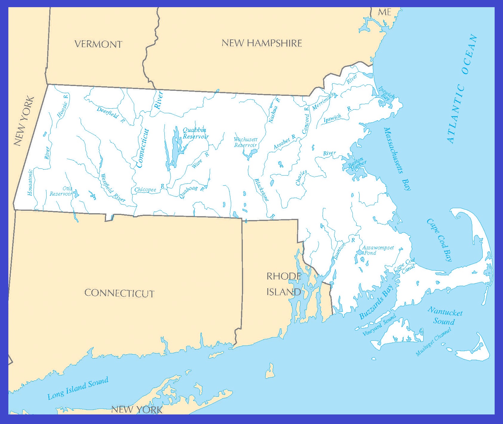 Massachusetts Rivers Map | Large Printable High Resolution and Standard Map