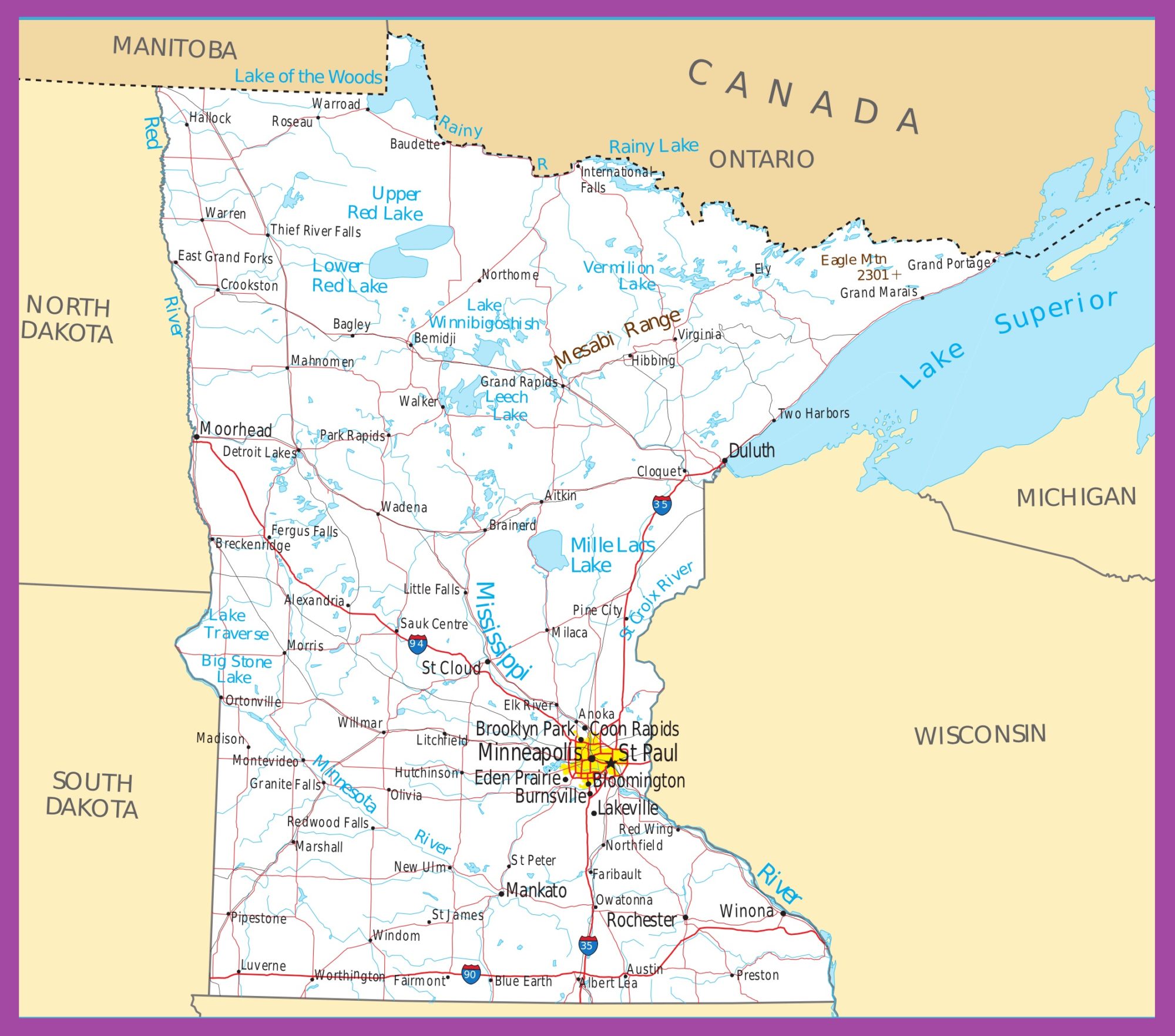 Minnesota Political Map | Large Printable High Resolution Political Map