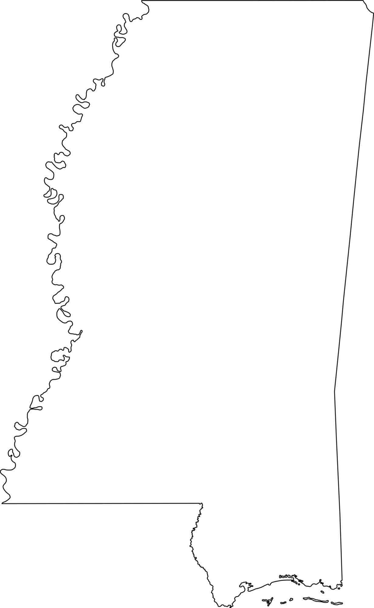 Mississippi blank outline Map | Large Printable High Resolution and Standard Map