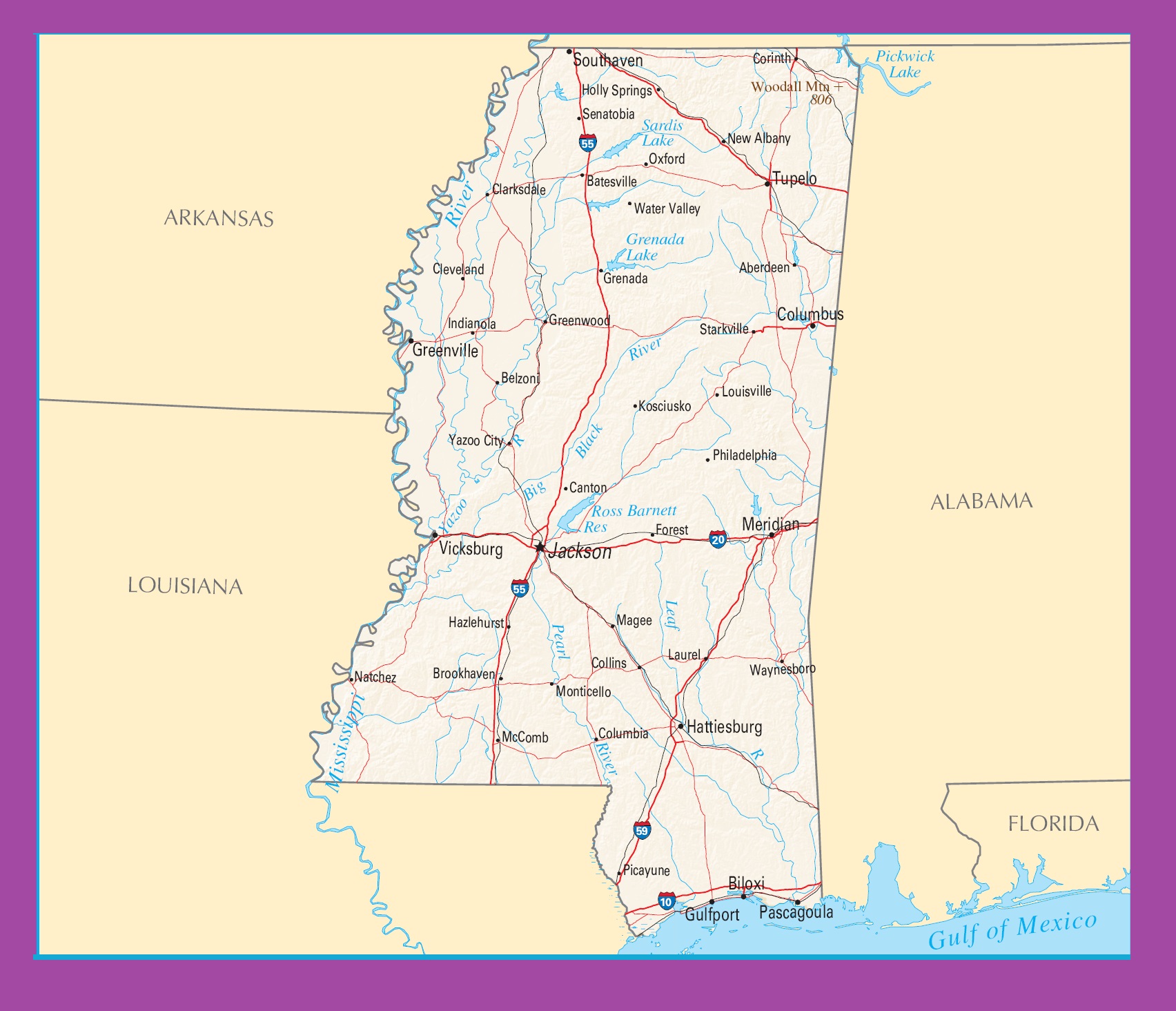 Mississippi Political Map | Large Printable High Resolution and Standard Map