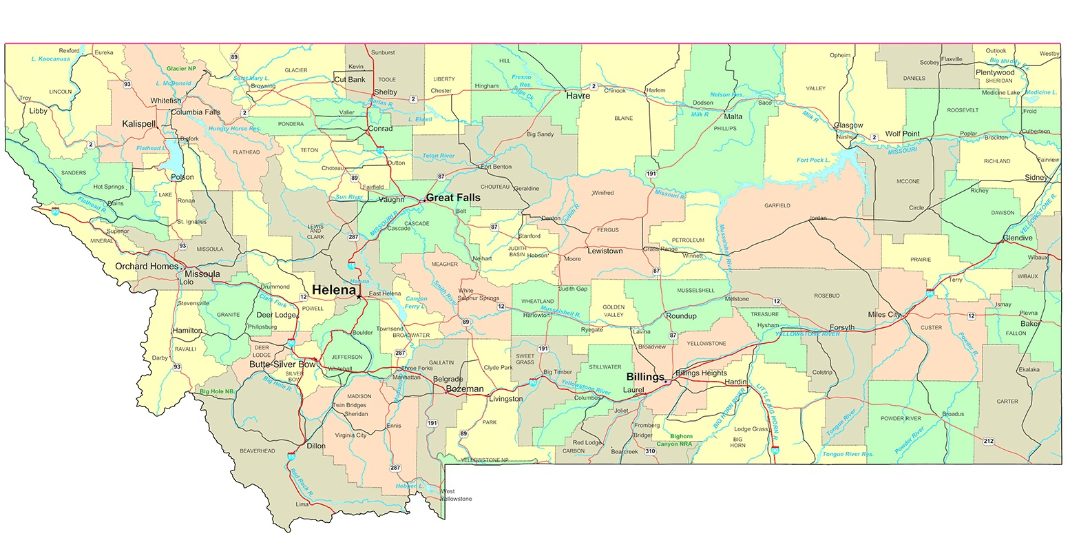 Montana Details Map | Large Printable High Resolution and Standard Map