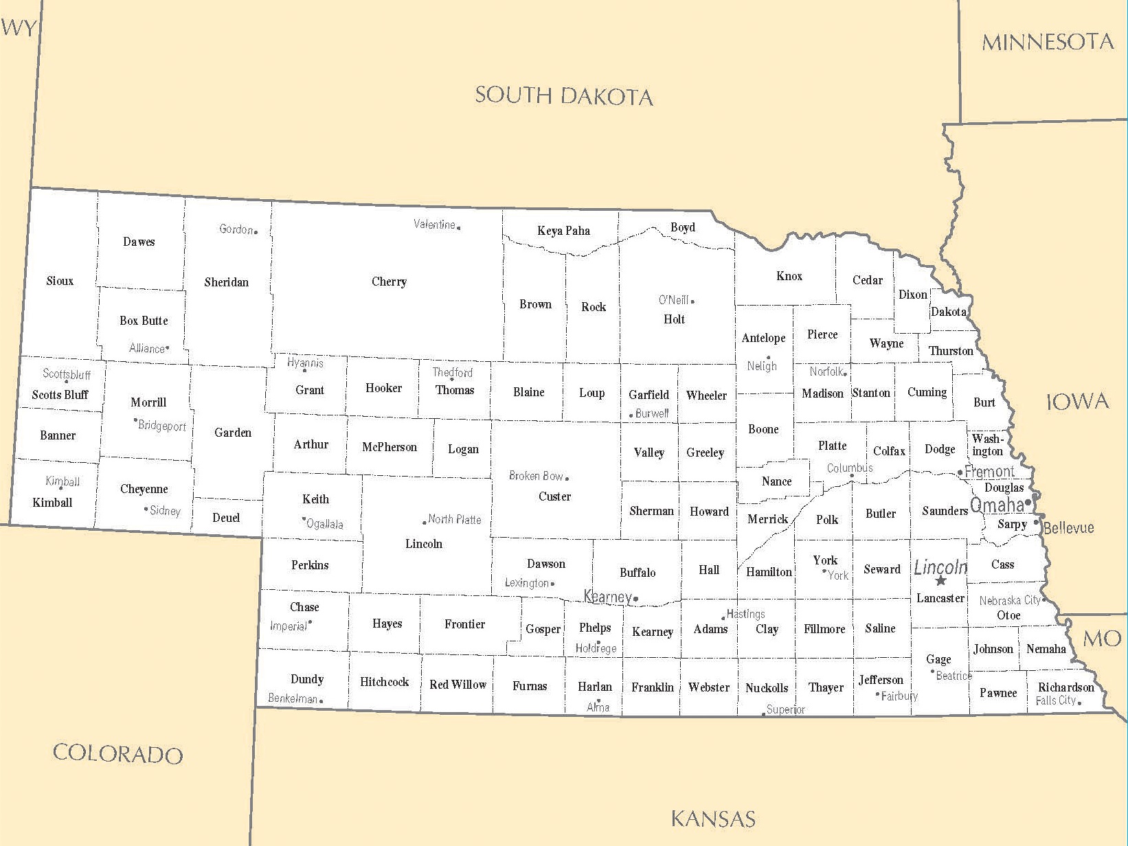 Cities Map of Nebraska | Large Printable High Resolution Nebraska City Map
