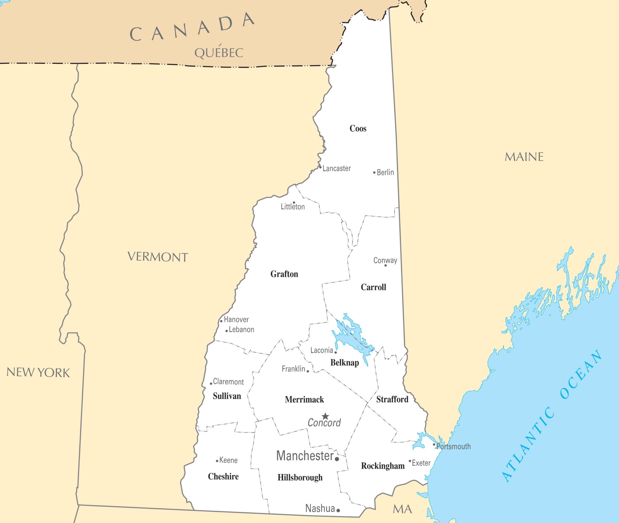 New Hampshire Cities Map | Large Printable High Resolution and Standard Map