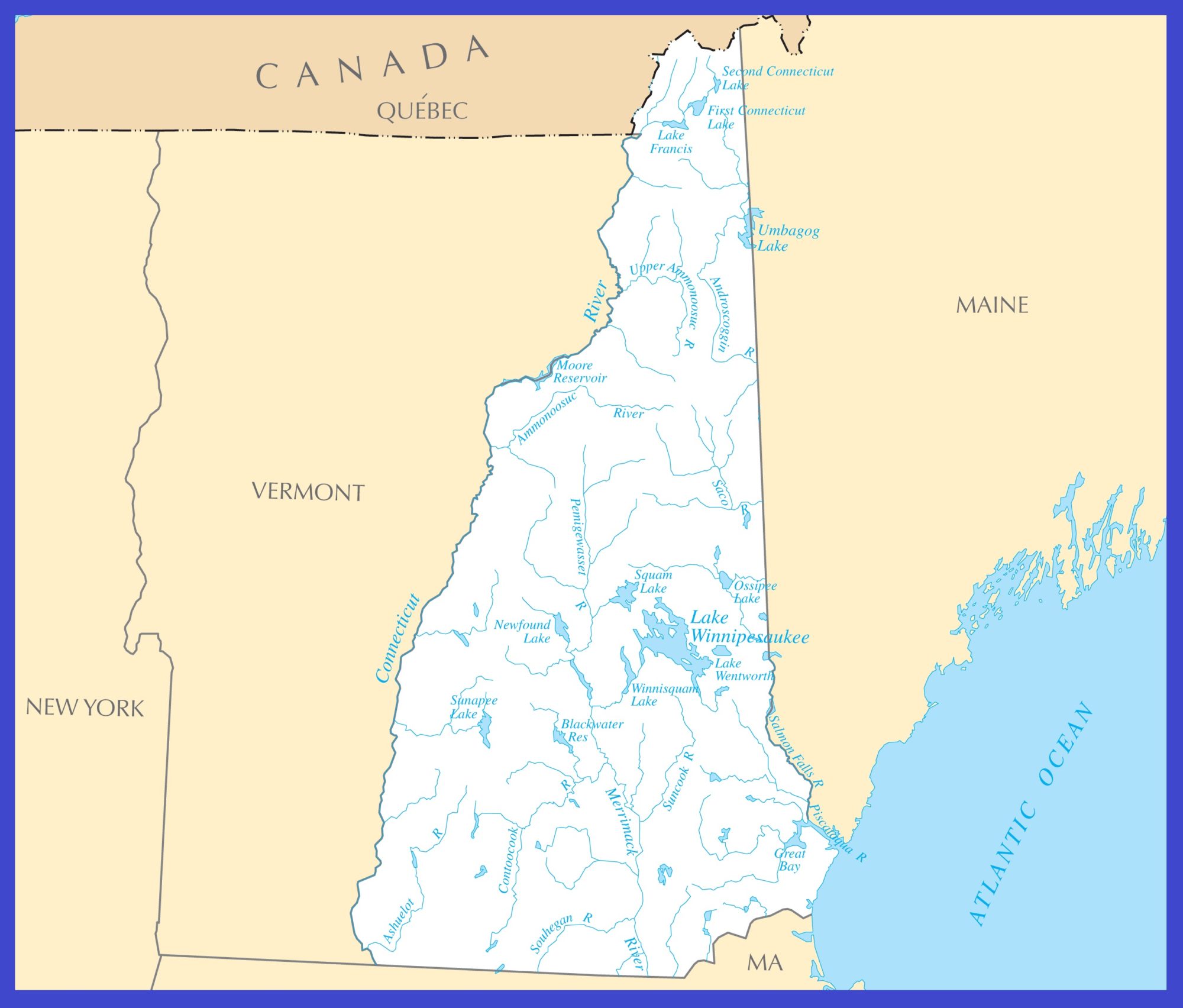 New Hampshire Rivers Map | Large Printable High Resolution and Standard Map