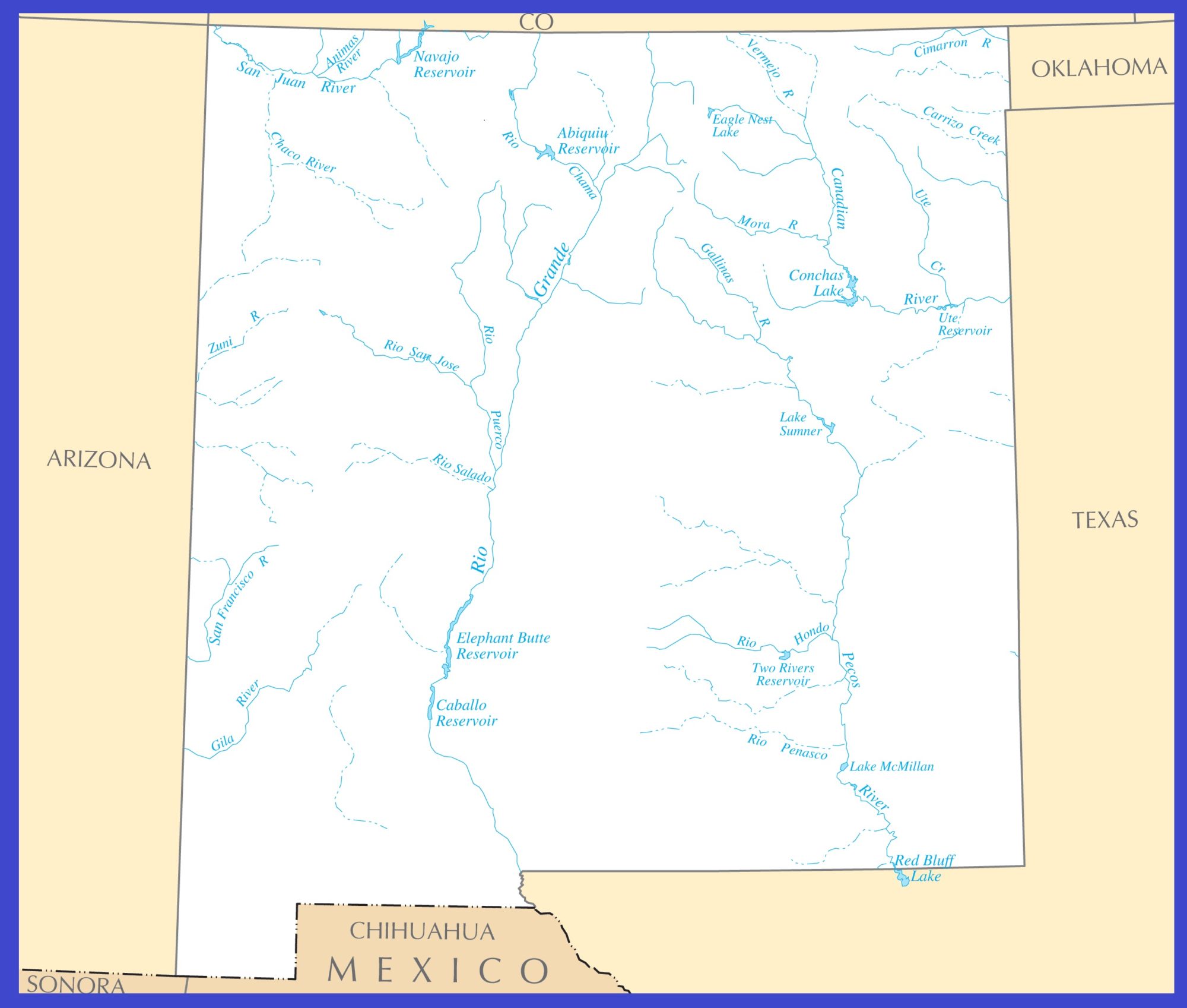 New Mexico Rivers Map | Large Printable High Resolution and Standard Map