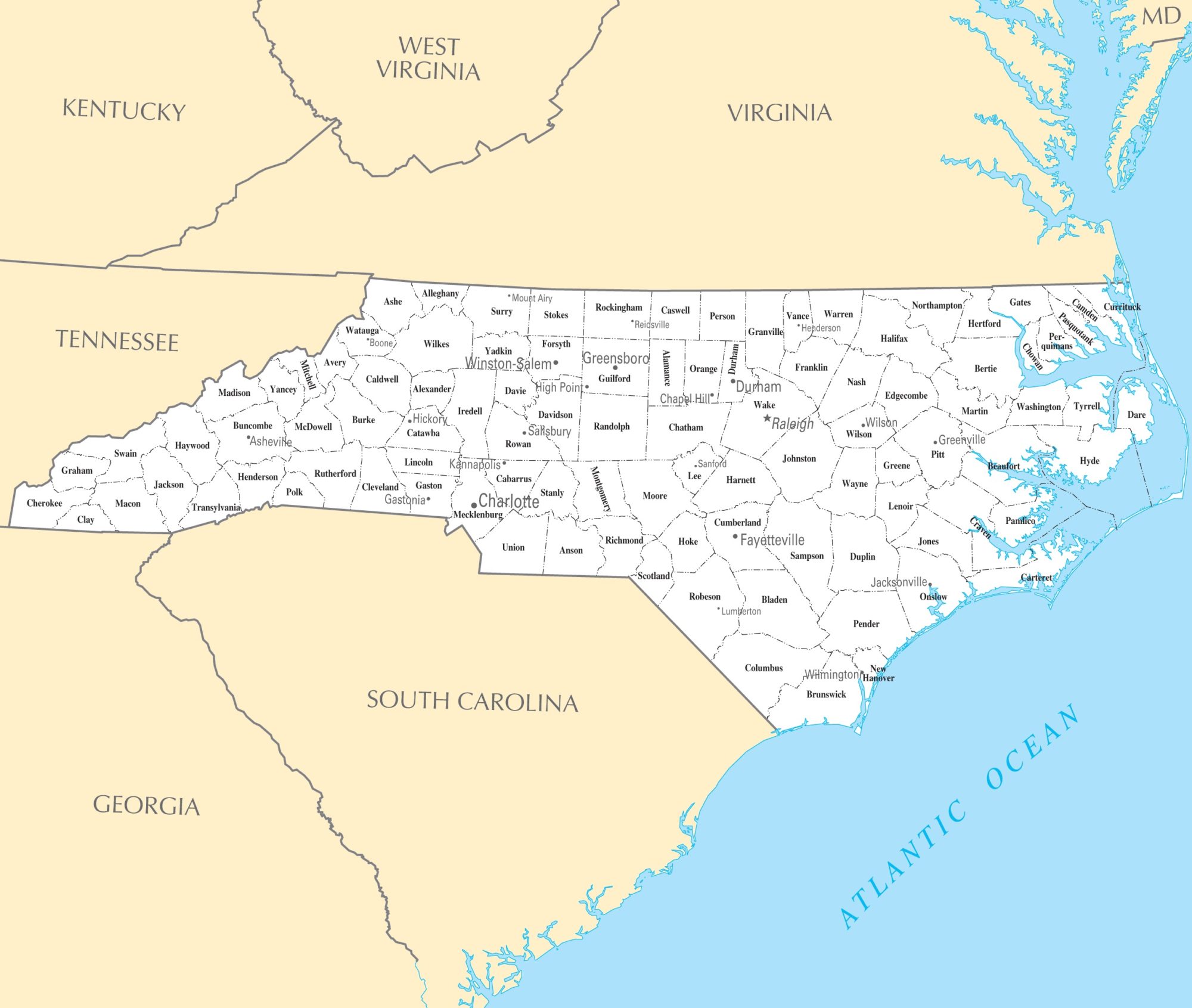 North Carolina Cities Map | Large Printable High Resolution and Standard Map