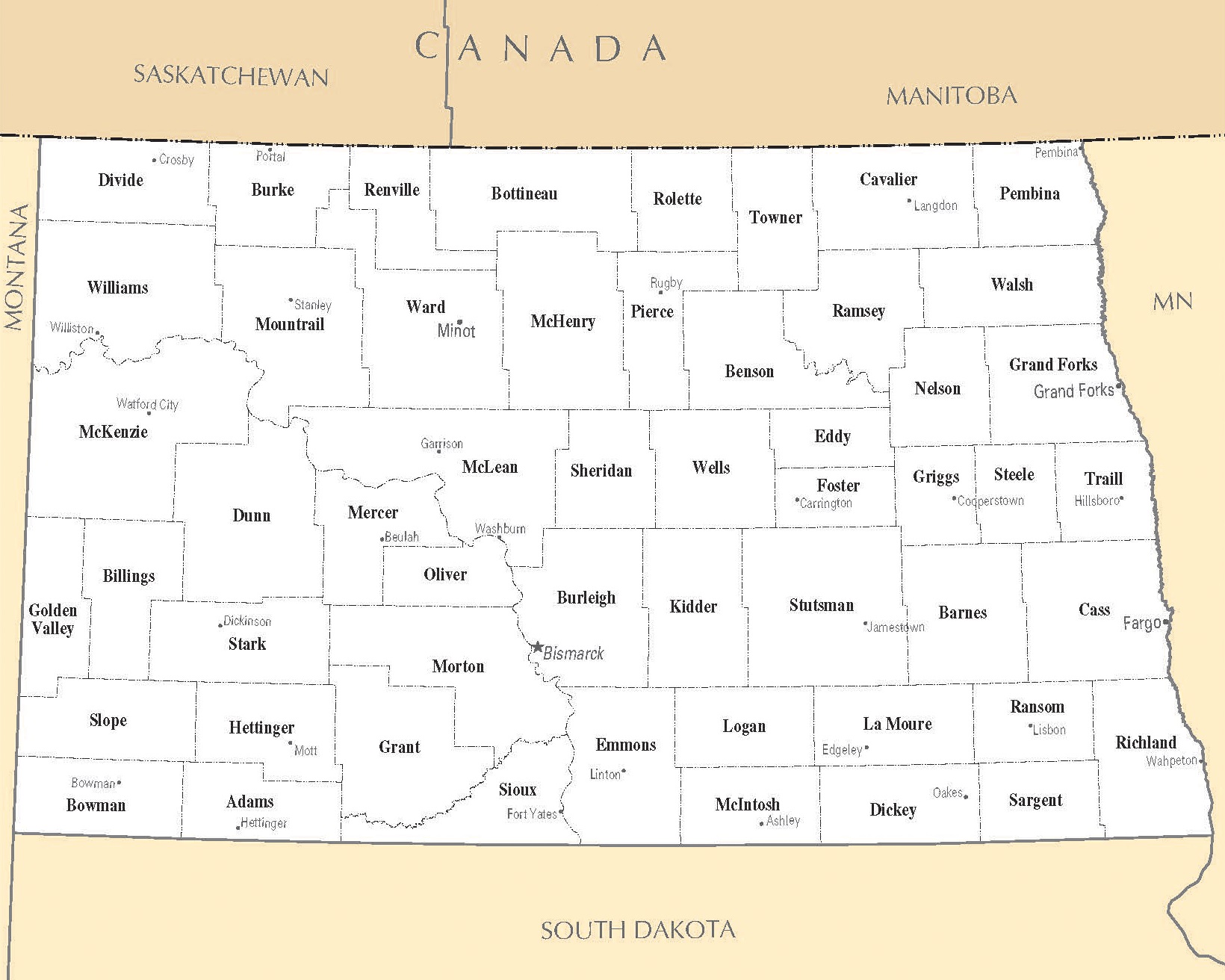 North Dakota Cities Map | Large Printable High Resolution and Standard Map