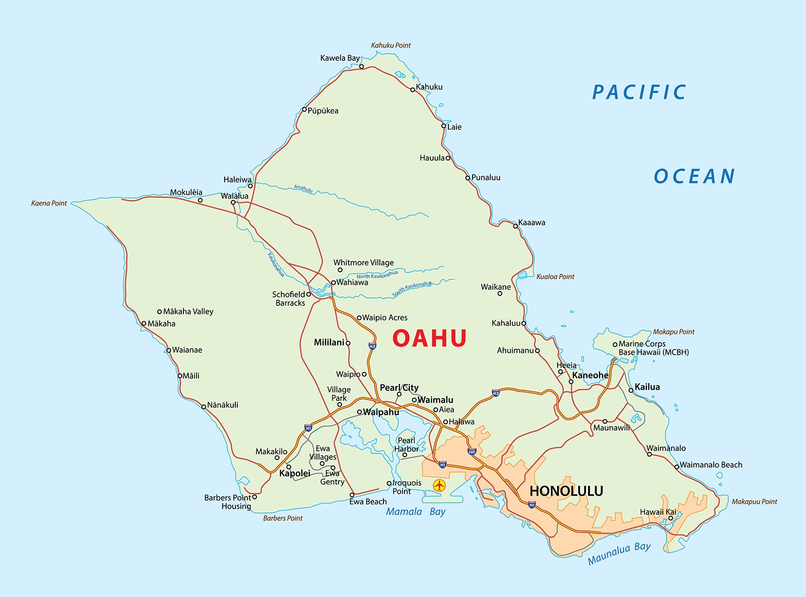 Hawaii Oahu Island Map | Large Printable and Standard Map