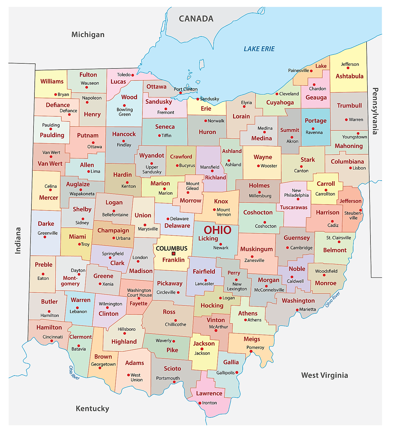 Ohio Cities Map | Large Printable High Resolution and Standard Map